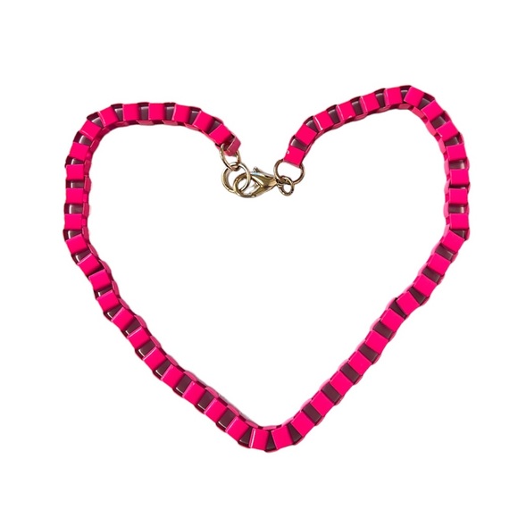 Hot Pink Metal Box Chain Necklace - 90’s - Y2K - Picture 3 of 6